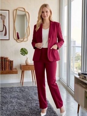 🔴 Women's Raspberry Tailored Blazer & Pant Set-Professional Suit-L